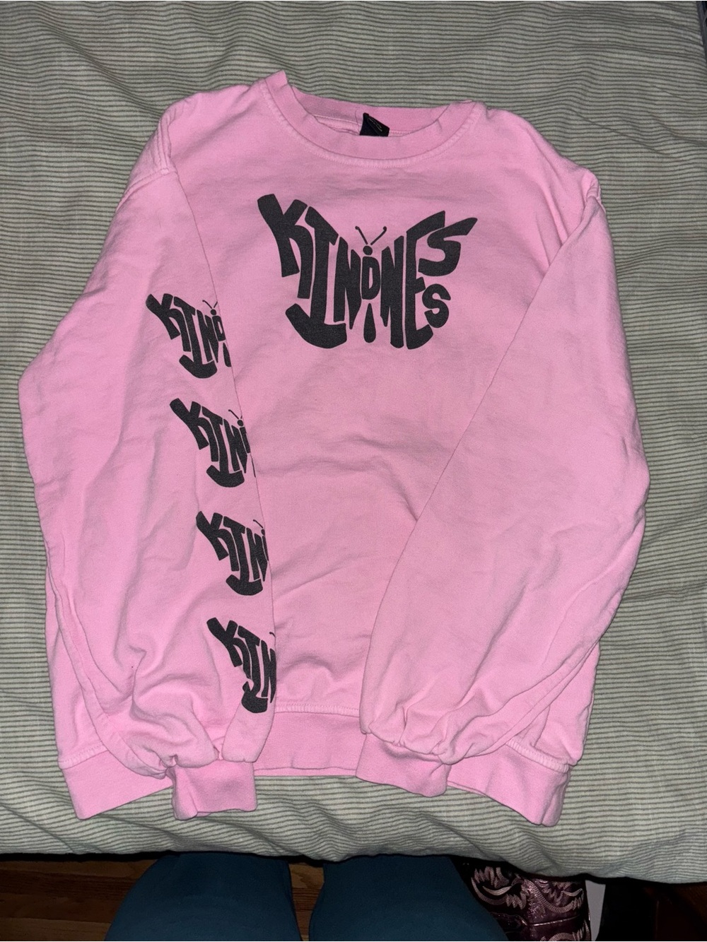 Pink Crewneck Sweatshirt with Black Butterfly Graphics